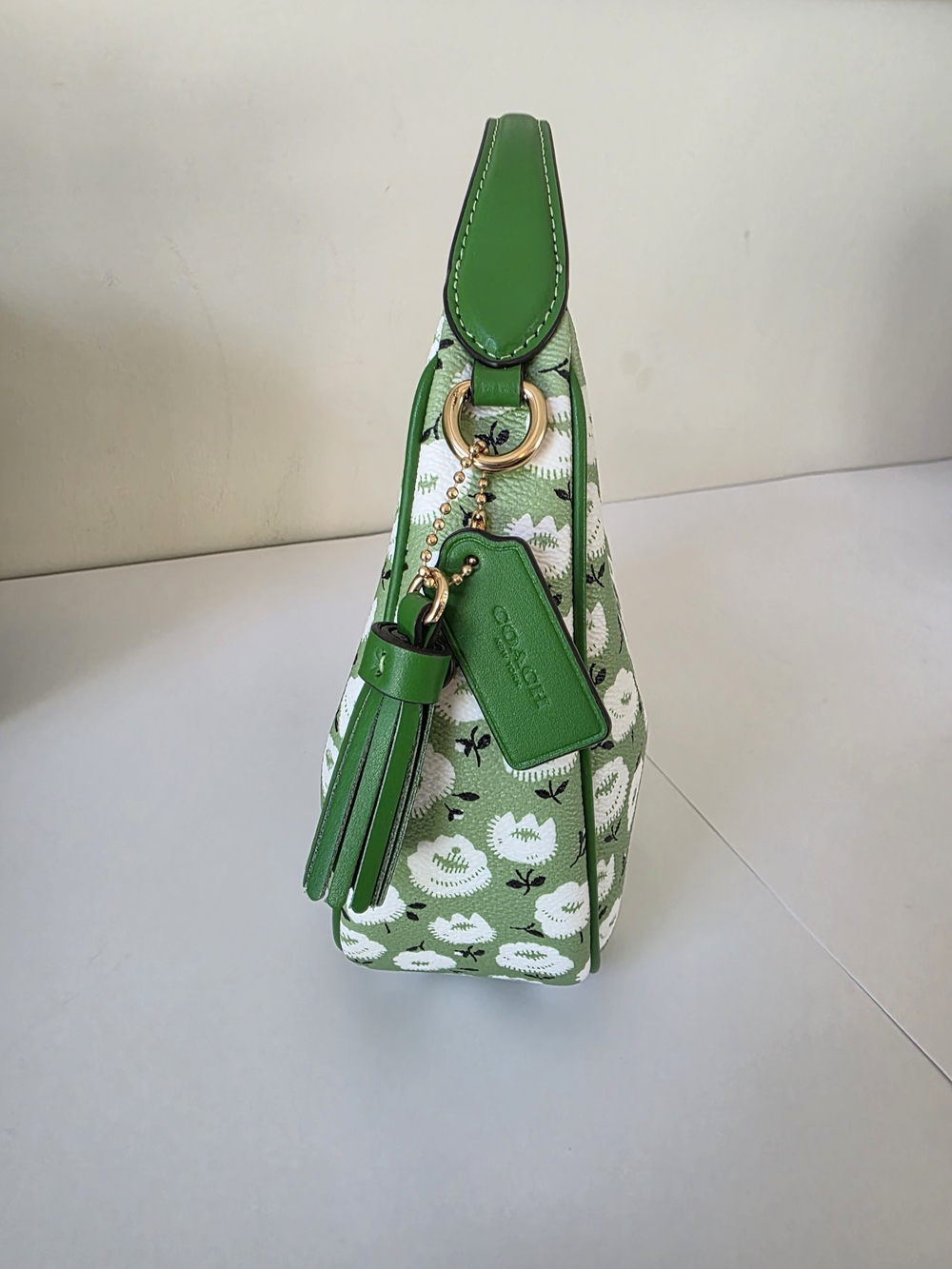 Coach Mini Carmen Kelly Green Floral Coated Canvas Crossbody + Charm New - Picture 6 of 16